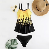 abordables Maillots une pièce et tankinis-Femme Tankini Maillot De Bain Deux Pièces Col en V Maillots de Bain Maillots de Bain Jaune Bleu Roi Respirable Séchage rapide Poids Léger Sans Manches - Natation Surf Plage Eté Printemps Grande Taille