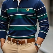 cheap Men&#039;s Sports Polo-Men&#039;s Solid Color Rugby Polo Shirts Golf Polos Shirts Long Sleeve Polo Shirts Lapel Classic Fashion Basic Modern Casual Sports Logo Fall Winter Burgundy Navy Blue Purple