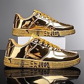 economico Casuale-sneakers da uomo in metallo dorato con suola stampata - scarpe casual eleganti per feste, streetwear e ballo