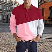 cheap Men&#039;s Classic Polo-Men&#039;s Golf Shirt Golf Polos Shirts Work Casual Lapel Long Sleeve Basic Modern Color Block Patchwork Buttons Spring &amp;  Fall Regular Fit Black Pink Blue Green Golf Shirt