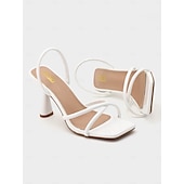 abordables Bal de promo-sandales à talons beiges à lanières et bout carré – talons hauts minimalistes pour femmes pour l&#039;été et les occasions formelles de bal