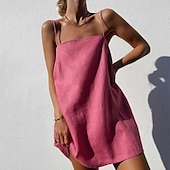 ieftine Rochii-Pentru femei Rochie Lunga Rochie Maxi Rochii inspirate din in Rochie din in bumbac Rochie Slip Stilat Sexy Vacanță Zilnic Dată Fit regulat Simplu Fără manșon Scoateți gâtul Roz Deschis Negru Alb Roz