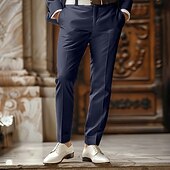 cheap Slim-Men&#039;s Dress Pants Trousers Suit Pants Pocket Plain Comfort Soft Full Length Formal Wedding Party Elegant Fashion Black Dark Red