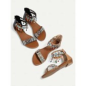 economico Sandali Piani-sandali da donna con cinturino alla caviglia e perline in stile bohémien – scarpe estive basse con stampa tribale per uscite casual in spiaggia