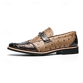 levne Poloformální-pánské hnědé mokasíny z umělého semiše se pštrosím vzorem – stylové slip-on boty pro formální i běžné příležitosti