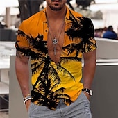 abordables Plantes tropicales-Homme Cocotier Plantes tropicales Chemise Chemise hawaïenne Chemise Aloha Manche Courte Chemise Col rabattu Mode Design Décontractées Extérieur Plein Air Casual Jaune clair Jaune Rose Claire 3D effet