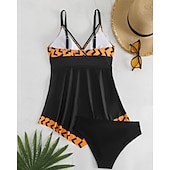abordables Maillots une pièce et tankinis-Femme Tankini Maillot De Bain Deux Pièces Col en V Maillots de Bain Maillots de Bain Noir / Blanc Blanche Respirable Séchage rapide Poids Léger Sans Manches - Natation Surf Plage Eté Printemps Grande