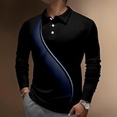 abordables Polo géométrique pour homme-Homme Géométrique Ligne manche longue Polos Chemises à Col Occasionnel Vêtement décontracté de travaile Tenue de soirée Athleisure Tenue quotidienne Boutons Impression 3D Printemps Automne &amp; Hiver