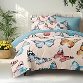 preiswerte 100% Baumwolle-3-teiliges Bettbezug-Set aus der Serie „Blumenschmetterling“, 100 % Baumwolle oder Polyester, superweich, hautfreundlich und langlebig