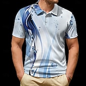 Men's Geometic Line Polo Short Sleeve Polo Shirts Collared Shirts Casual School Outdoor Daily Wear Home Wear 3D Print Summer Blue4