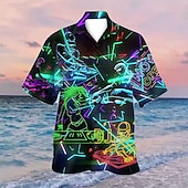 preiswerte Retro Vintage Druck-Herren Bunt Lampen Hemd Sommer Hawaiihemd Alohahemd Kurze Ärmel Hemd Umlegekragen Tropisch Streetwear Hawaiianisch Party Täglich Hawaiianisch Schwarz Blau Purpur S M L