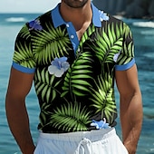 abordables Polo hawaïen pour homme-Homme Fleuri Graphique Polo Manche Courte Polos Chemises à Col Occasionnel École Extérieur Tenue quotidienne Vêtements de maison Impression 3D Été Jaune Bleu Violet