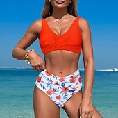 abordables Maillots une pièce et tankinis-Femme Tankini Maillot De Bain Deux Pièces V Profond Maillots de Bain Couleur Pleine Maillots de Bain Noir Rose Claire Respirable Séchage rapide Poids Léger Sans Manches - Natation Surf Plage Et