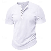 Χαμηλού Κόστους Casual Tee Henley-100% βαμβακερό ανδρικό μπλουζάκι henley κοντομάνικο μονόχρωμο απλό κουμπιά κλασικού στυλ henley casual καθημερινά καλοκαιρινή άνοιξη  &amp; φθινόπωρο μαύρο λευκό γαλάζιο μπλουζάκι henley
