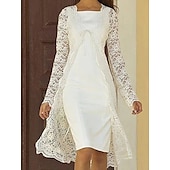 abordables Avec veste-Robe de mariée à deux pièces pour mère de la mariée invitée de mariage église élégante décolleté carré longueur genoux chiffon dentelle sans manches robe à veste avec couleur solide taille