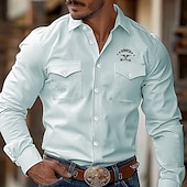 economico camicie western da uomo-Per uomo Mucca Con lettere stampate Camicia occidentale Camicia con bottoni Giacca da camicia Manica lunga Moda Casual Esterno Abbigliamento di strada Primavera Autunno Collo ripiegabile camicie con