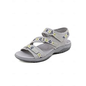 abordables Sandales Confort-sandales de sport bleues pour femmes avec sangles réglables et motif géométrique – chaussures de marche d&#039;extérieur confortables pour la randonnée, les voyages et les vêtements décontractés
