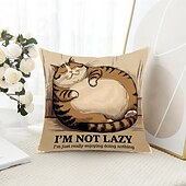 cheap Quotes&amp;Saying Style-Funny Animal Decorative Toss Pillows Cover Lazy Cat 1PC Soft Square Couch Cushion Case Pillowcase for Bedroom Livingroom Sofa Chair