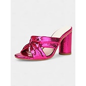 preiswerte Halbformell-Damen Metallic-Pantoletten in Pink mit Schleifendesign – glamouröse High Heels für Bräute