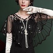 cheap Wedding Guest Wraps-SWEETV Women&#039;s 1920s Shawl Wraps,Sequin Beaded Flapper Evening Shawls for women formal/Party/Wedding/Formal/Harlem night