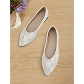 voordelige Platte damesschoenen-beige bloemenkanten puntige platte schoenen voor dames – elegante en comfortabele schoenen voor bruiloften en formele gelegenheden