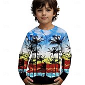 billiga Pojkens 3D Vision &amp; Geometri-Pojkar 3D Grafisk Kokosnötsträd T-shirt Långärmad Sommar Vår Mode Grundläggande Barn 4-12 år Rund hals Utomhus Ledigt Dagligen Normal