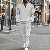 cheap Basic Tracksuits-Men&#039;s Sweatshirt Tracksuit Sweatsuit Black White Blue Khaki Gray Standing Collar Color Block 2 Piece Sports &amp; Outdoor Daily Holiday Polyester Streetwear Basic Casual Spring &amp;  Fall Clothing Apparel