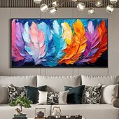 cheap Landscape Paintings-Handmade Original Coloured Feathers Oil Painting On Canvas Abstract Colourful Wings Wall Art for Home Decor With Stretched Frame Without Inner Frame Painting
