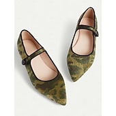 preiswerte Ballerinas für Damen-Damen-Mary-Jane-Schuhe mit Camouflage-Print – Material aus Ponyhaar-Imitat, bequeme Schlupfschuhe mit spitzer Spitze und weicher Sohle, ideal für die Freizeit, Outdoor-Aktivitäten und den Alltagsstil