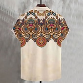 economico Modello etnico-Per uomo Geometrica Etnico Camicia Camicia con bottoni Manica corta Moda Casual Da mare Per eventi Abbigliamento mare Estate Primavera Collo ripiegabile camicie con colletto Cachi
