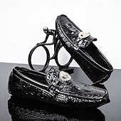 levne Pánské nazouváky a mokasíny-pánské mokasíny z umělé kůže s krokodýlím vzorem – luxusní slip-on společenské boty s kovovým dekorem lva pro formální i neformální příležitosti