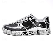 economico Casuale-sneakers da uomo in metallo dorato con suola stampata - scarpe casual eleganti per feste, streetwear e ballo