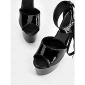 economico Festa-sandali con plateau in vernice nera con cinturini alla caviglia con lacci – scarpe sexy con tacco alto da donna per club e ballo