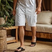 cheap Home-Men&#039;s Cargo Shorts Linen Shorts Summer Shorts Beach Shorts Drawstring Elastic Waist Multi Pocket Plain Comfort Breathable Knee Length Home Daily Beach Fashion Smart Casual White Navy Blue Inelastic