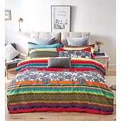 economico Set copripiumino-copripiumino boho flower full size set biancheria da letto con linee bohemien set letto con linee azteche copripiumino geometrico copripiumino morbido e leggero con 2 federe per estate primavera