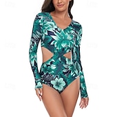 abordables Lycra de surf-Femme Maillot Anti UV Maillot de bain 1 pièce Protection solaire UV Poids Léger manche longue Le Maillot de corps Maillot de bain Découpé Natation Surf Plage Sports nautiques Floral Imprimé Et