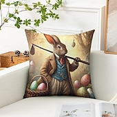 voordelige Vakantie kussensloop-Vintage Paas Decoratieve Toss Kussens Cover 1PC Konijn Zacht Vierkant Bankkussenhoes Kussenhoes voor Slaapkamer Woonkamer Sofa Stoel