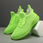 abordables Zapatillas de Correr para Hombres-Zapatillas de running de malla verde neón para hombre: zapatillas ligeras y transpirables para deportes, gimnasio y ropa informal