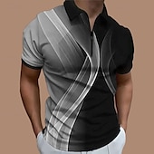 billiga Geometrisk pikétröja för män-Herr Geometrisk Pikétröjor med dragkedja Golftröja Kortärmad Polotröjor Skjortor med krage Business Casual Semesterkläder Högtidskläder Festivalkläder 3D-utskrift Quarter Zip Polo Vår &amp; sommar