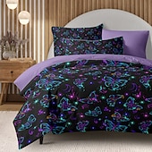 abordables 100% algodón-Juego de funda nórdica con diseño de mariposas de noche, 100 % algodón, ropa de cama suave y transpirable con elegantes estampados de mariposas, perfecta para todas las estaciones, funda de edredón duradera y ligera, fácil de lavar y mantener