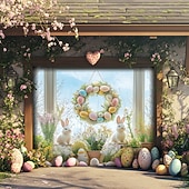 billige Garasje- og dørbanner-Utendørs Garasje Dør Dekorasjon Banner Kanin Egg Stor Bakgrunnsdekorasjon Utendørs Garasje Dør Hjemmevegg Dekorasjoner Arrangement Fest Parade