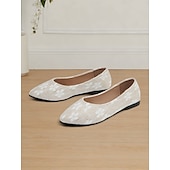 voordelige Platte damesschoenen-beige bloemenkanten puntige platte schoenen voor dames – elegante en comfortabele schoenen voor bruiloften en formele gelegenheden