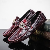 levne Pánské nazouváky a mokasíny-pánské mokasíny z umělé kůže s krokodýlím vzorem – luxusní slip-on společenské boty s kovovým dekorem lva pro formální i neformální příležitosti