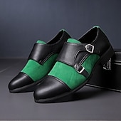 cheap Formal-Men&#039;s Green and Black Suede Double Monk Strap Shoes – Stylish Faux Leather Formal Dress Shoes for Weddings and Business Occasions