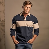 voordelige Rugbypolo voor heren-Voor heren Gestreept Rugbypolo Lange mouw Poloshirt Overhemden met kraag Sportkleding Casual School Buiten Sportkleding 3D-afdrukken Lente Herfst Winter Geel Blauw Bruin