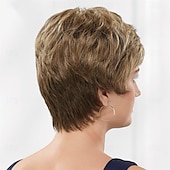 baratos peruca mais velha-Casey Whisperlite wig curto ultra-chic peruca pixie com camadas retas / tons multi-tonais de loiro prateado marrom e vermelho