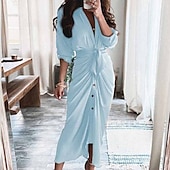 preiswerte Kleider für die Arbeit-Damen kleid lang blusenkleid Casual kleid Sommerkleid Stilvoll Brautkleider schlicht Urlaub Täglich Verabredung Regular Fit Farbblock Langarm Kargen Weiß Gelb Himmelblau Khaki Sommer Frühling