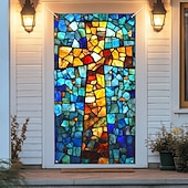 billige Dørdeksler-Dørdekorasjoner Dørtrekk Kors Blekktglass Effekt Dørvev Dørgardin Dekorasjon Bakgrunn Innendørs/Utendørs Dørbanner Framdør Gårdsdrift