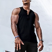 tanie Tank topy sportowe-Męskie Bezrękawnik Koszula Henley Kamizelka Top Podkoszulki Bez rękawów Henley Lato Równina Moda Designerskie Mięsień Guziki Na zewnątrz Trening Siłownia Czarny Biały Niebieski Top Tee dla mężczyzn