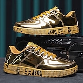 economico Casuale-sneakers da uomo in metallo dorato con suola stampata - scarpe casual eleganti per feste, streetwear e ballo